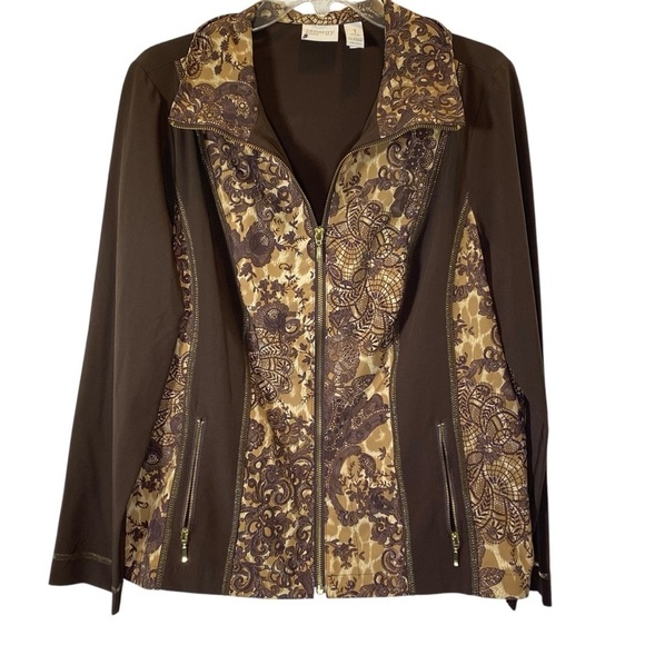 CHICO'S ZENERGY Neema  Full zip Jacket Size 1 (m) earthy brown floral design - Picture 1 of 6